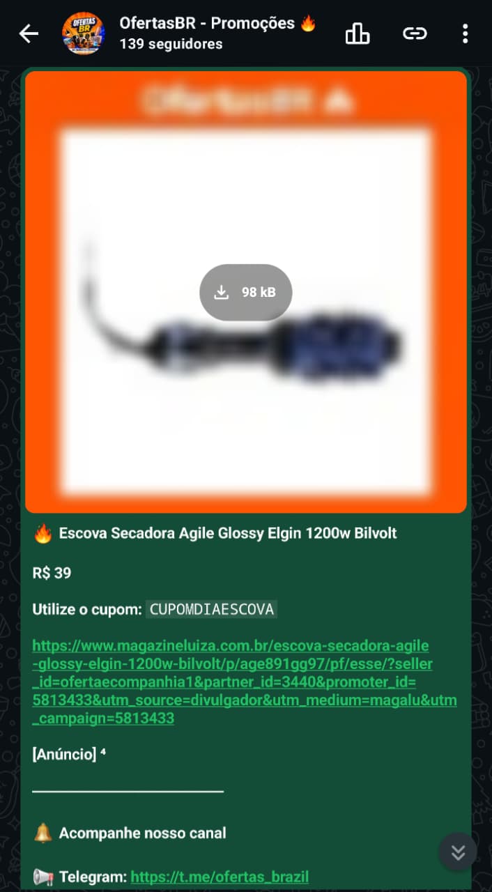 Captura da publicação de Escova Elgin Agile Glossy bivolt