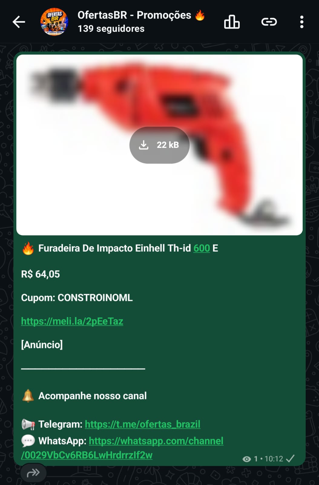 Captura da publicação de Furadeira Einhell TH-ID 600 E