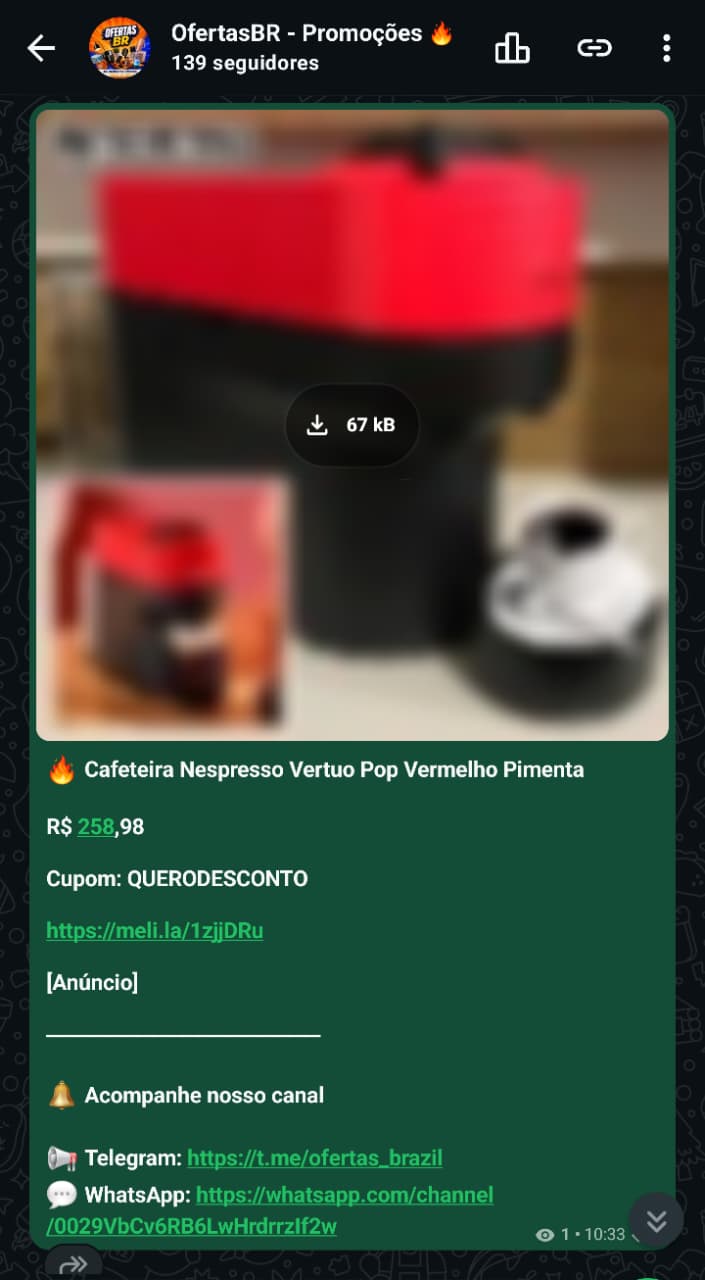 Captura da publicação de Nespresso Vertuo Pop vermelha