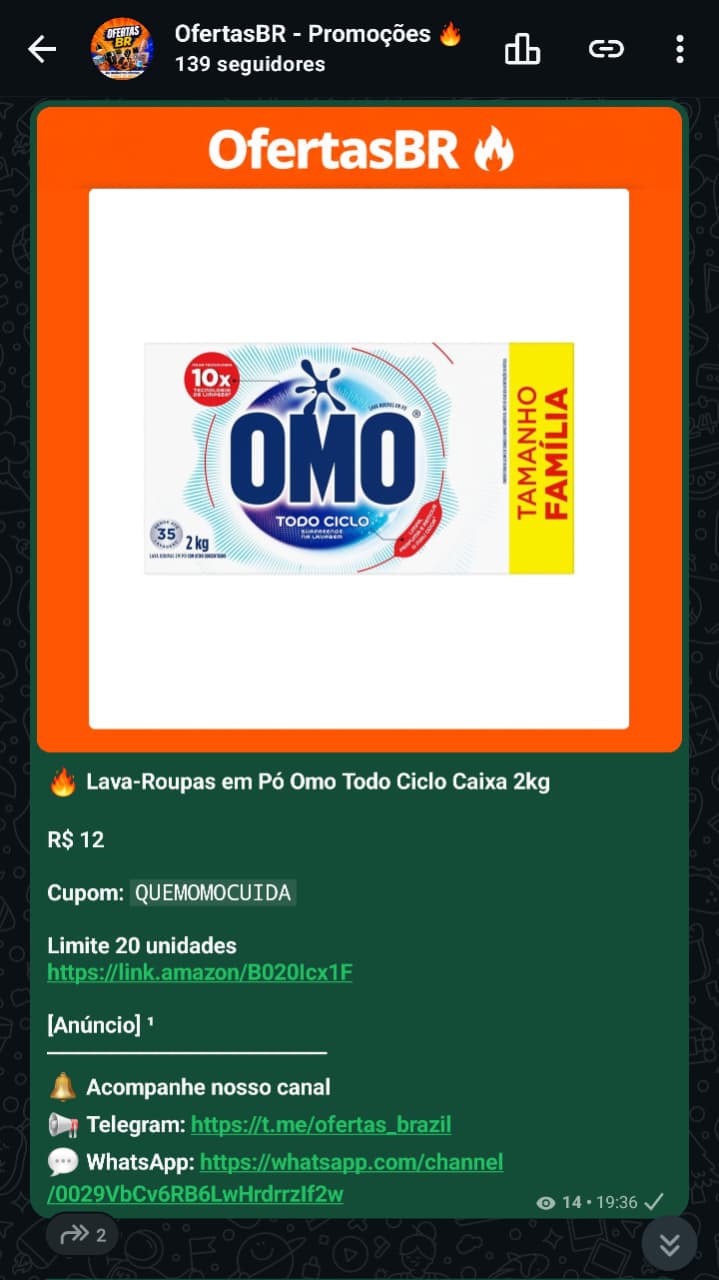 Captura da publicação de Omo Todo Ciclo em pó 2kg